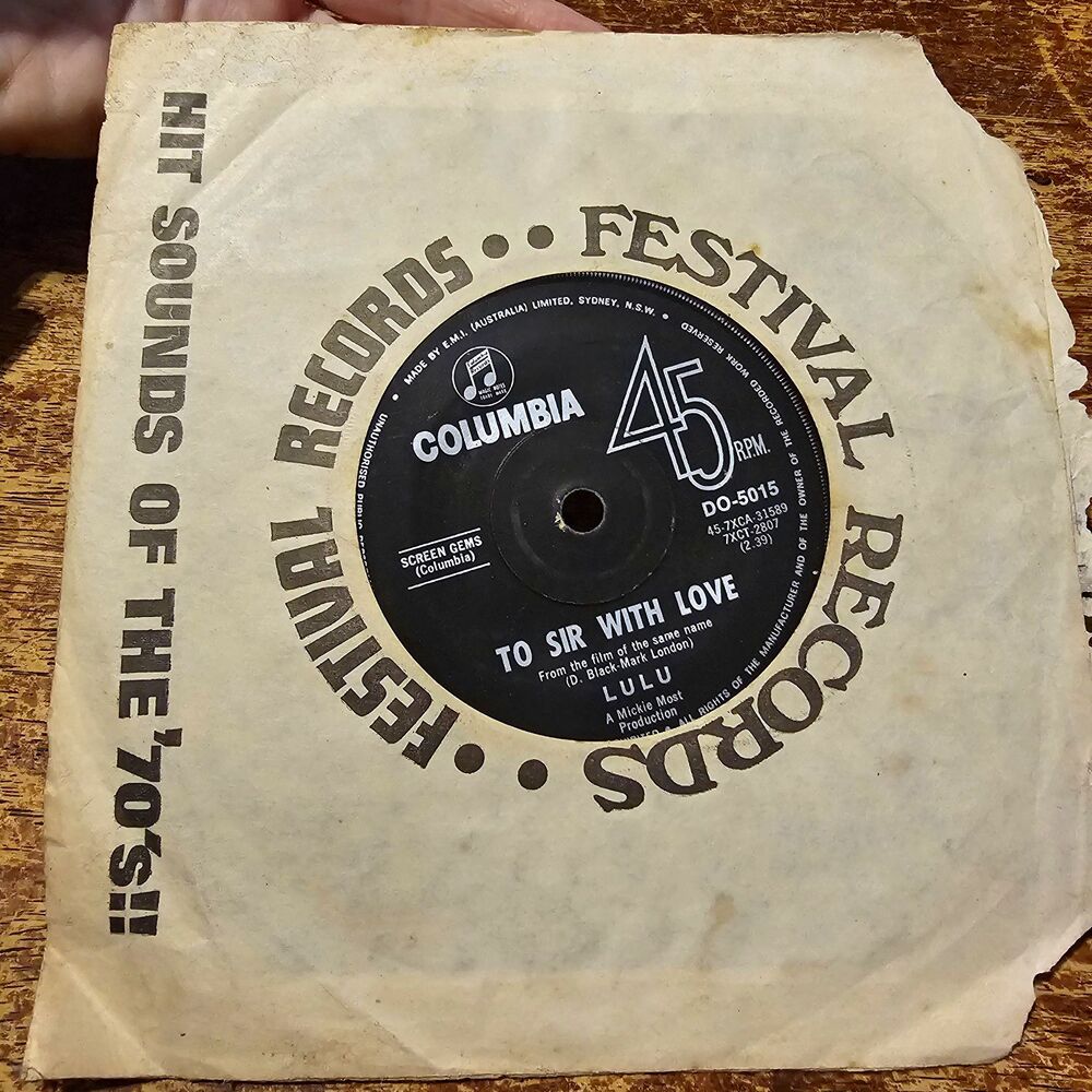 Lulu To Sir With Love 7" 45 RPM Columbia Vinyl Single DO-5015 Paper Sleeve
